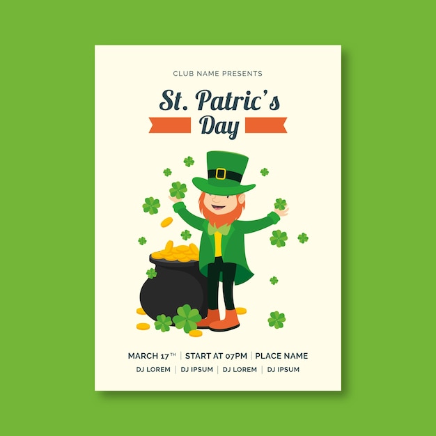 Vecteur gratuit modèle de flyer de la saint patrick au design plat