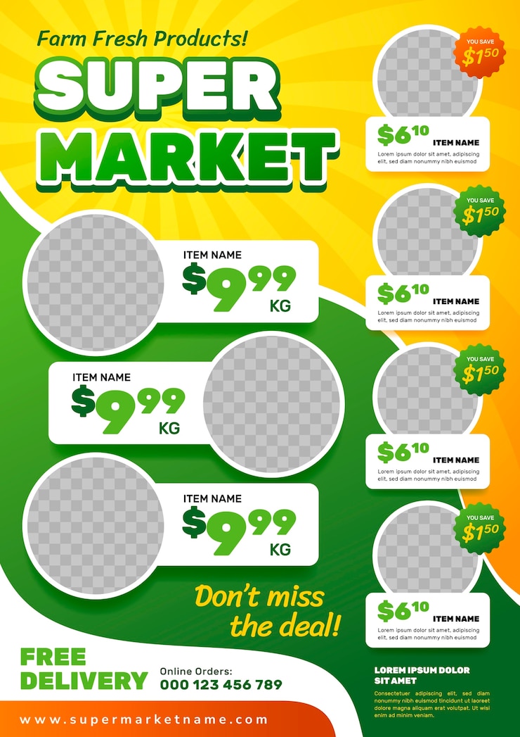 Vecteur gratuit modèle de flyer de supermarché dégradé