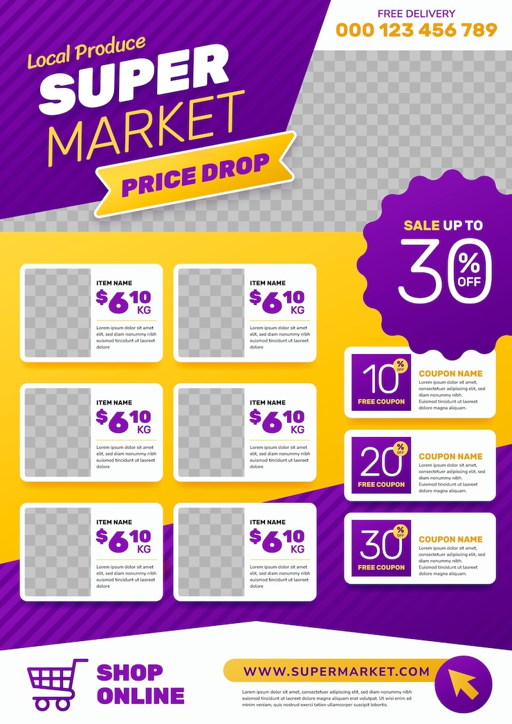Vecteur gratuit modèle de flyer de supermarché dégradé