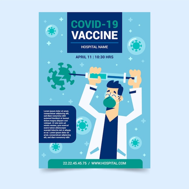 Vecteur gratuit modèle de flyer de vaccination contre le coronavirus plat organique