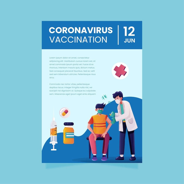 Vecteur gratuit modèle de flyer de vaccination contre le coronavirus plat