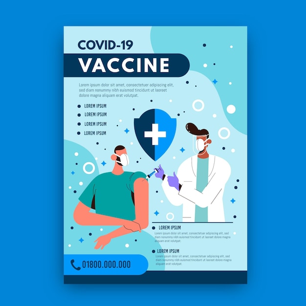 Vecteur gratuit modèle de flyer de vaccination contre le coronavirus plat