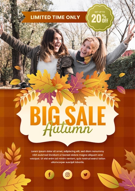 Vecteur gratuit modèle de flyer de vente d'automne dégradé avec photo