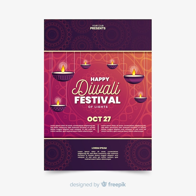 Modèle de flyer de vente Diwali au design plat