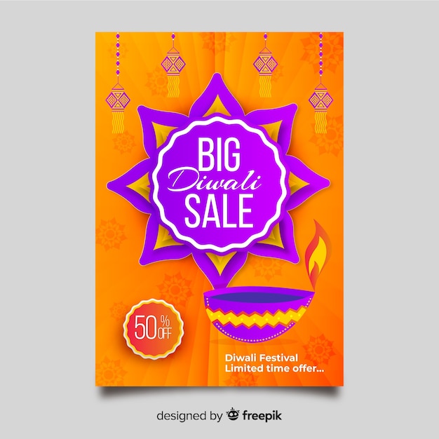 Modèle De Flyer Vente Diwali Plat Et Conception Abstraite Du Soleil