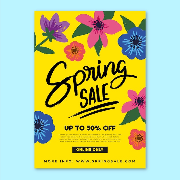 Vecteur gratuit modèle de flyer de vente de printemps dessiné à la main avec des fleurs
