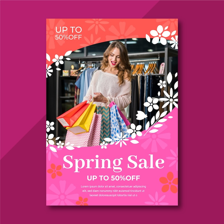 Vecteur gratuit modèle de flyer de vente de printemps avec photo