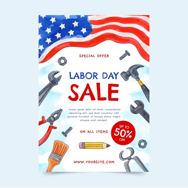 Modèle de flyer de vente verticale aquarelle fête du travail