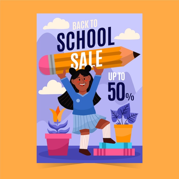 Modèle De Flyer De Vente Verticale De Retour à L'école Dessiné à La Main