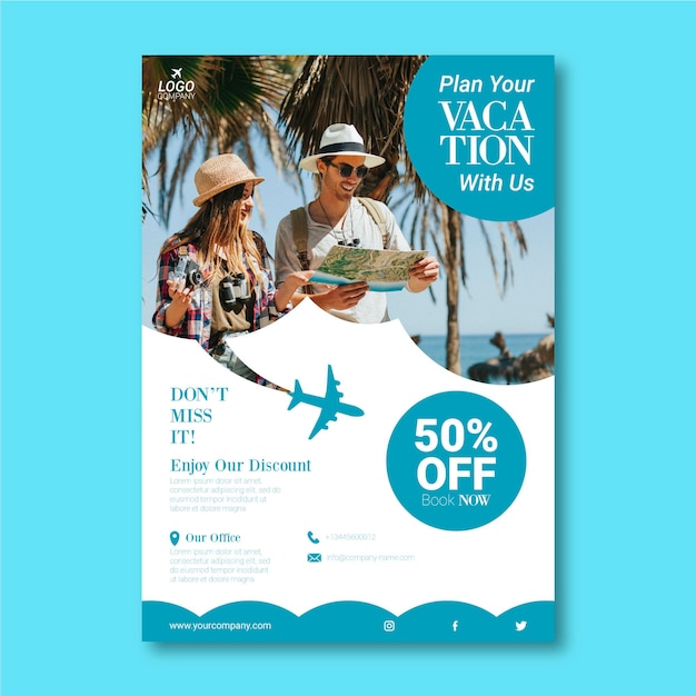 Vecteur gratuit modèle de flyer de vente de voyage