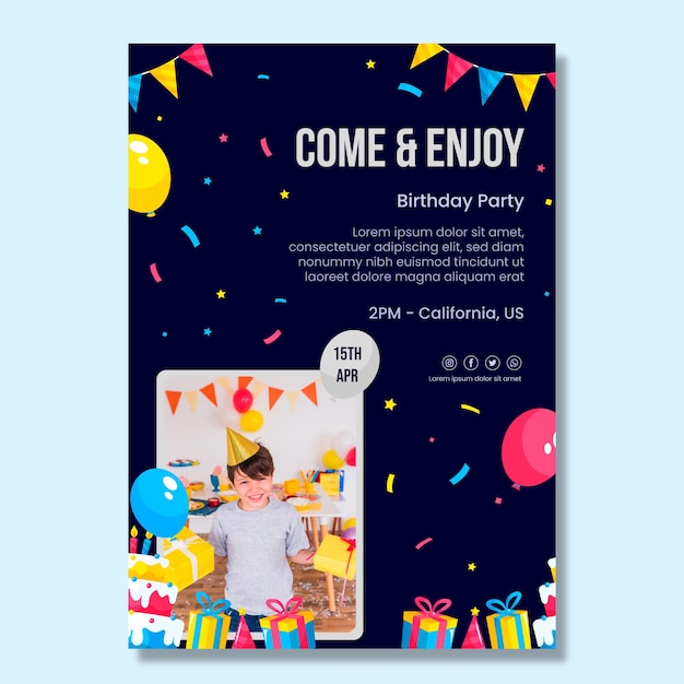 Modèle De Flyer Vertical D'anniversaire Pour Enfants