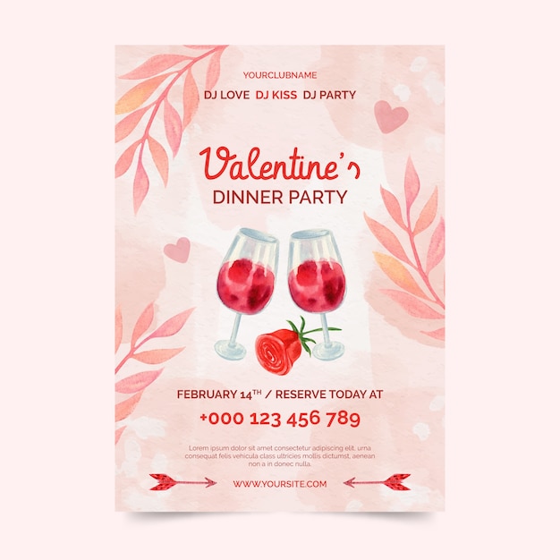 Vecteur gratuit modèle de flyer vertical aquarelle saint valentin