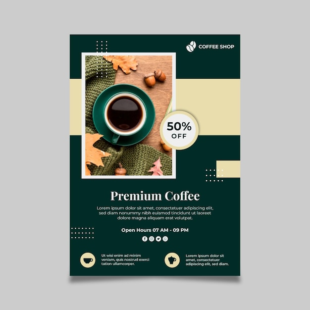 Vecteur gratuit modèle de flyer vertical café premium