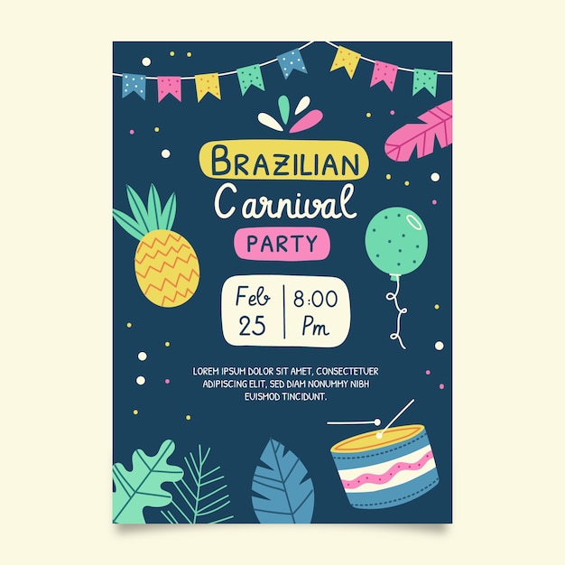 Vecteur gratuit modèle de flyer vertical de carnaval brésilien plat