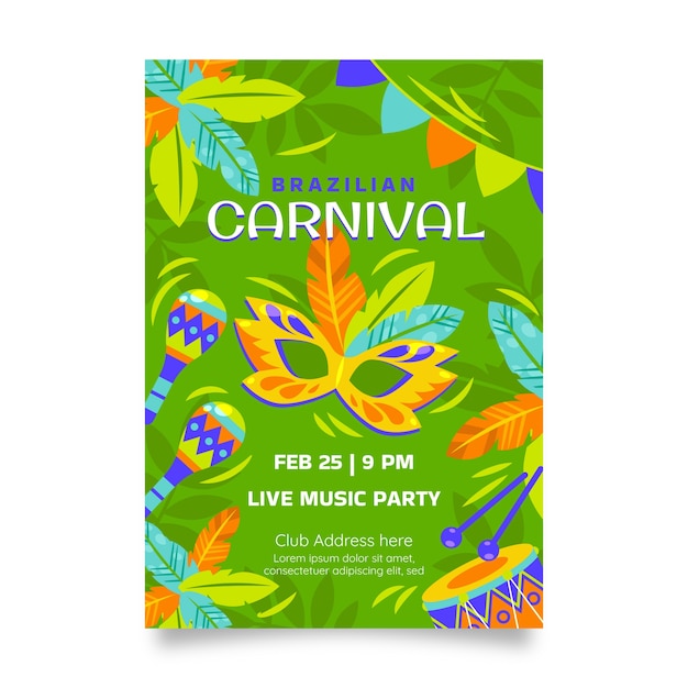 Vecteur gratuit modèle de flyer vertical de carnaval brésilien plat