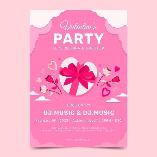 Modèle de flyer vertical de célébration de la saint valentin plat