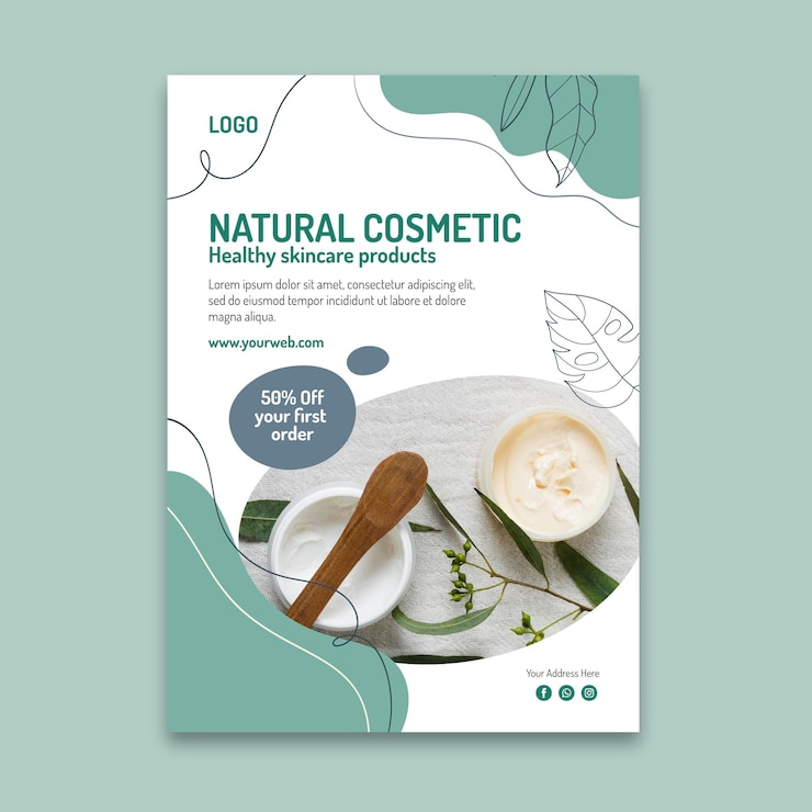 Vecteur gratuit modèle de flyer vertical cosmétique naturel