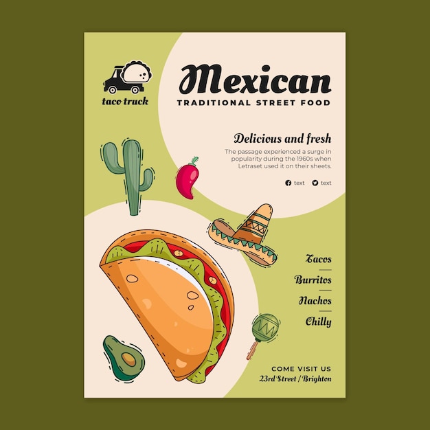 Modèle de flyer vertical de cuisine mexicaine