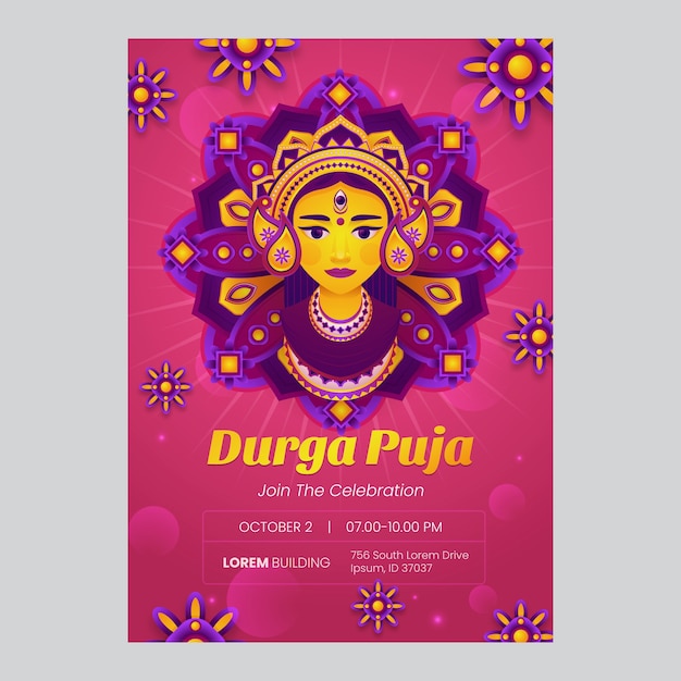 Vecteur gratuit modèle de flyer vertical dégradé durga puja