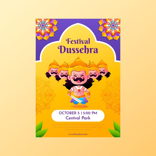 Vecteur gratuit modèle de flyer vertical dégradé dussehra