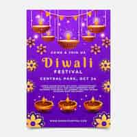 Vecteur gratuit modèle de flyer vertical dégradé pour la célébration de diwali