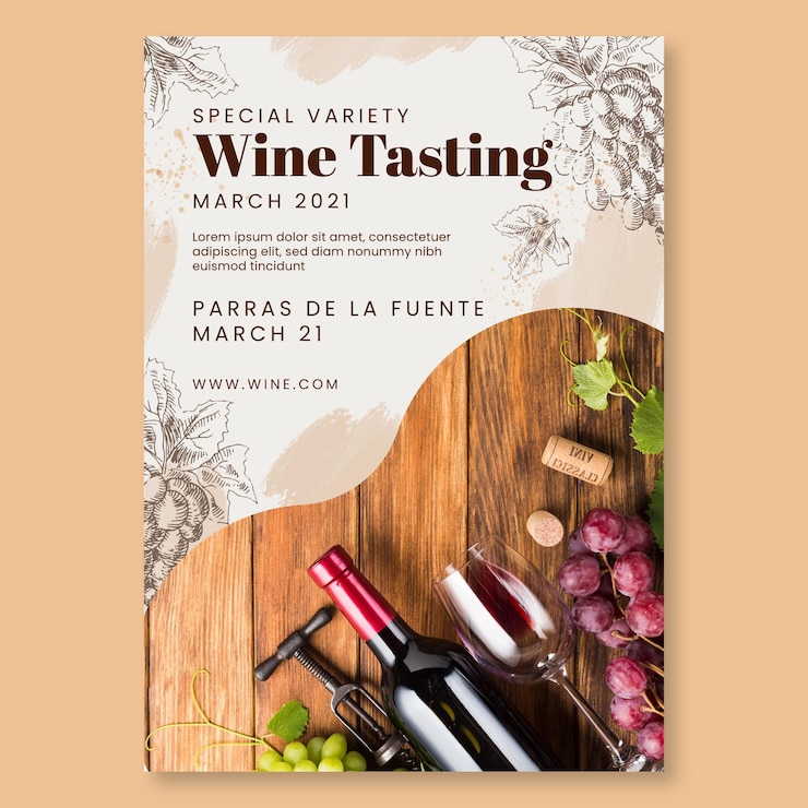 Vecteur gratuit modèle de flyer vertical de dégustation de vin