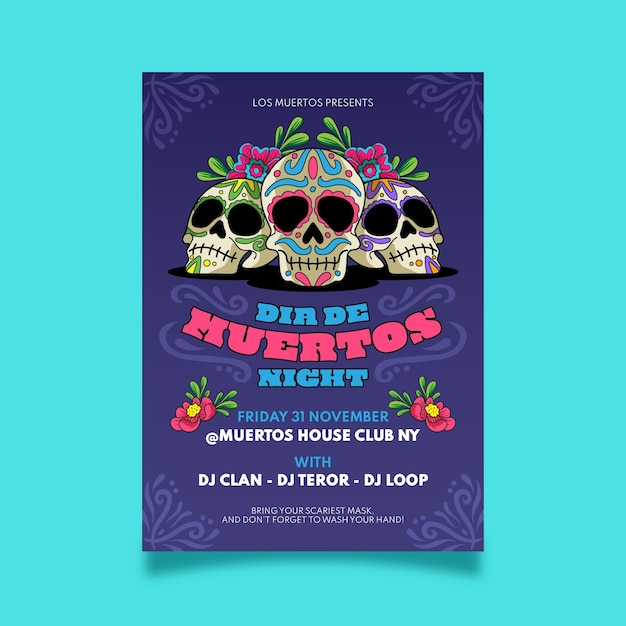 Modèle De Flyer Vertical Dia De Muertos Dessiné à La Main