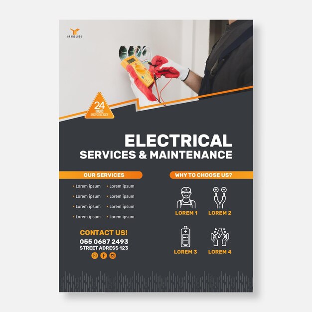 Modèle de flyer vertical électricien