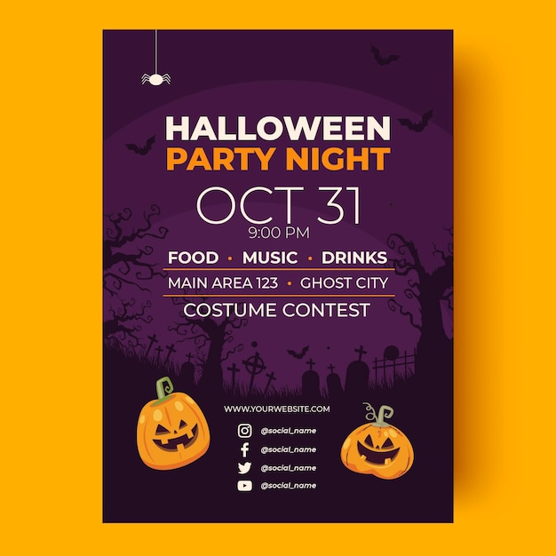 Vecteur gratuit modèle de flyer vertical de fête d'halloween plat dessiné à la main