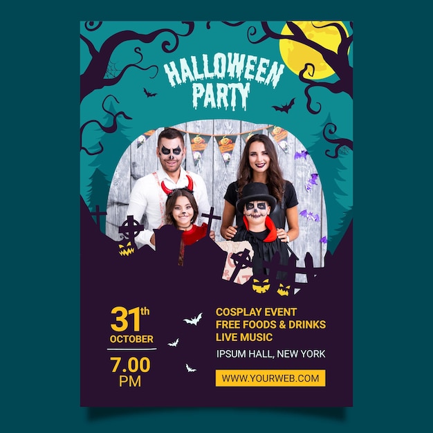 Vecteur gratuit modèle de flyer vertical fête halloween plat