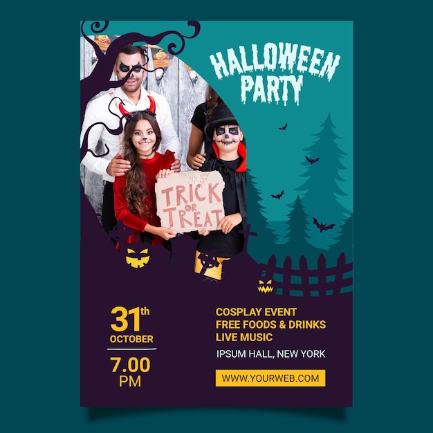 Vecteur gratuit modèle de flyer vertical fête halloween plat