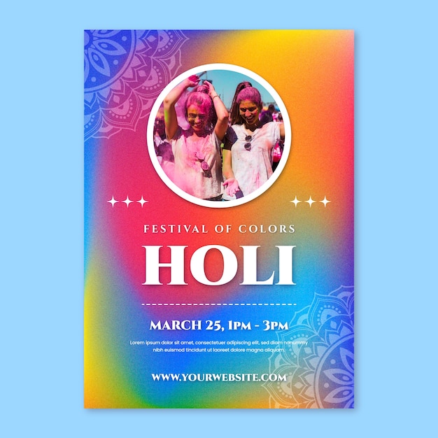 Un Modèle De Flyer Vertical Gradient Pour La Célébration Du Festival De Holi.