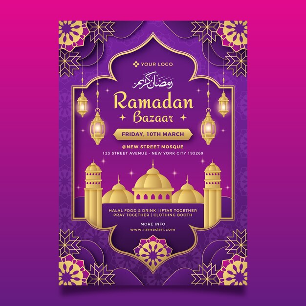 Un modèle de flyer vertical gradient pour la célébration islamique du ramadan.