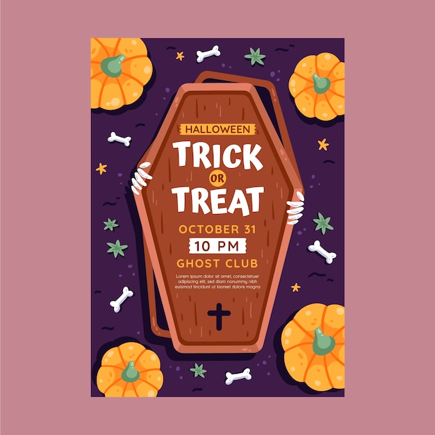 Vecteur gratuit modèle de flyer vertical halloween plat