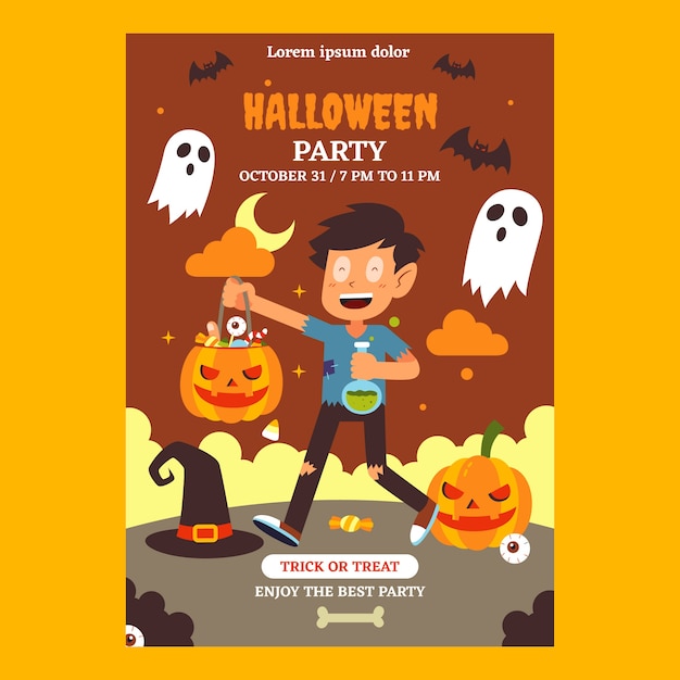 Vecteur gratuit modèle de flyer vertical halloween plat