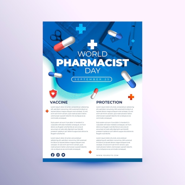 Vecteur gratuit modèle de flyer vertical de jour de pharmacien réaliste