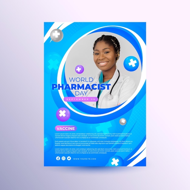 Vecteur gratuit modèle de flyer vertical de jour de pharmacien réaliste