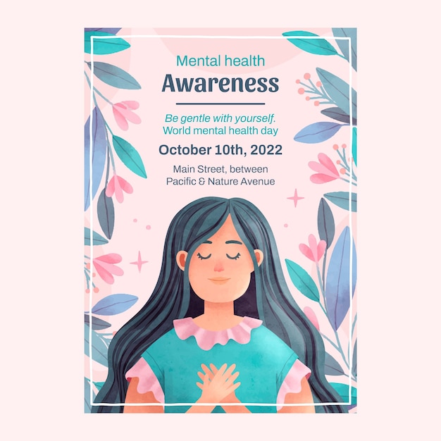 Modèle de flyer vertical de la journée mondiale de la santé mentale aquarelle