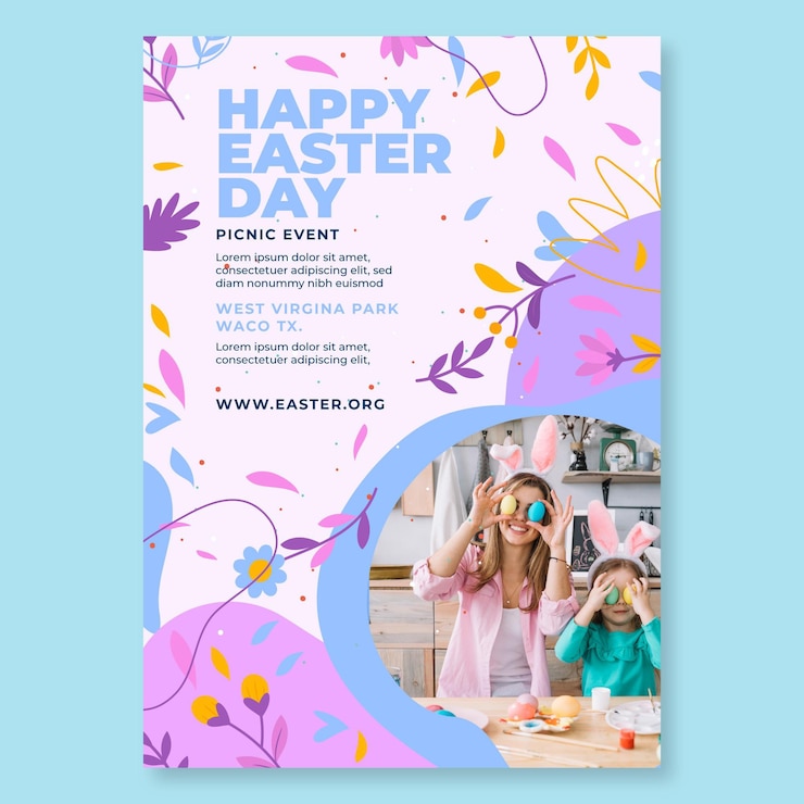 Vecteur gratuit modèle de flyer vertical joyeuses pâques
