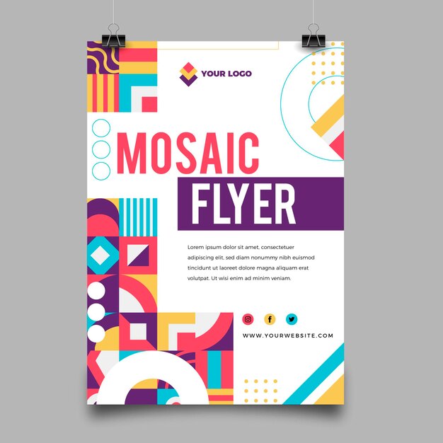 Vecteur gratuit modèle de flyer vertical en mosaïque plate