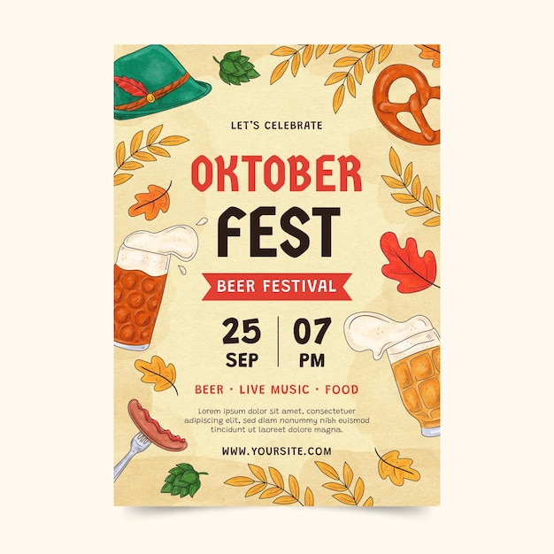 Vecteur gratuit modèle de flyer vertical oktoberfest aquarelle