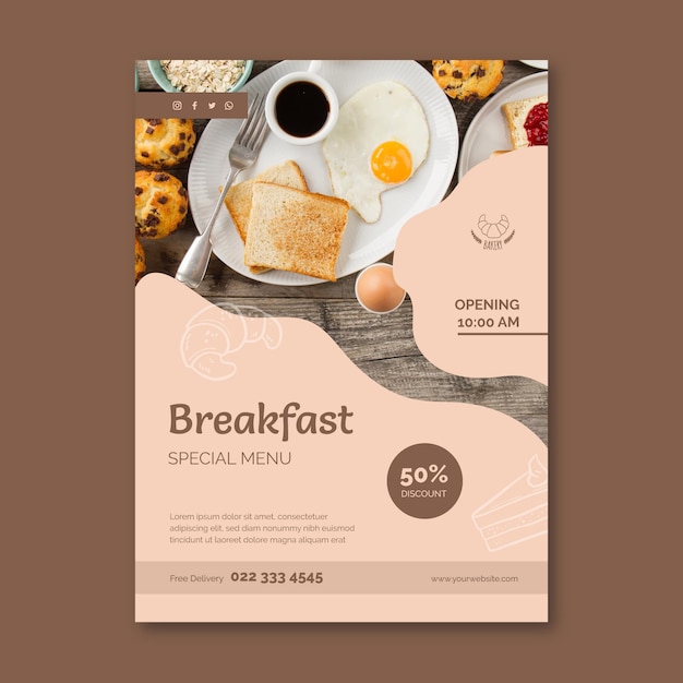 Vecteur gratuit modèle de flyer vertical de petit-déjeuner