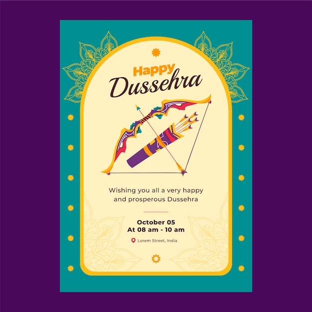 Vecteur gratuit modèle de flyer vertical plat dussehra