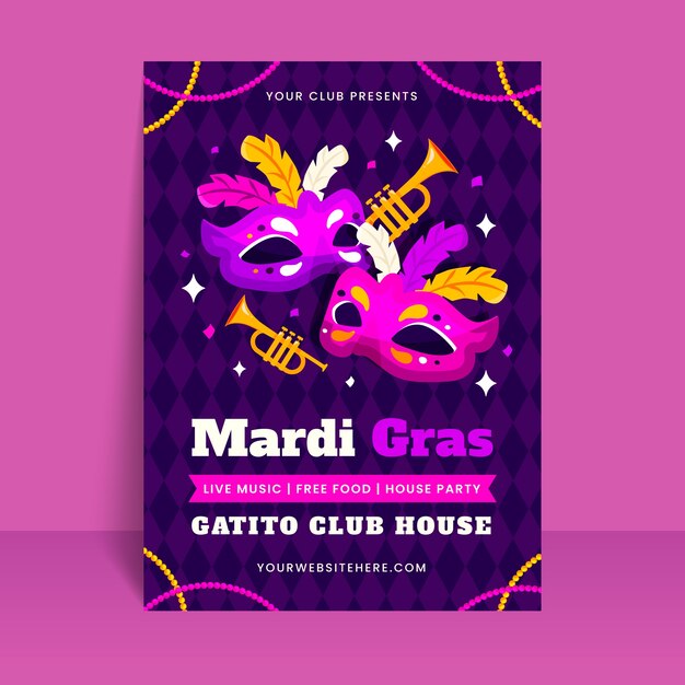 Modèle de flyer vertical plat mardi gras