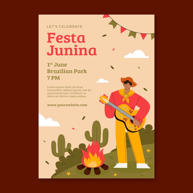 Modèle De Flyer Vertical Plat Pour La Célébration Brésilienne Des Festas Juninas