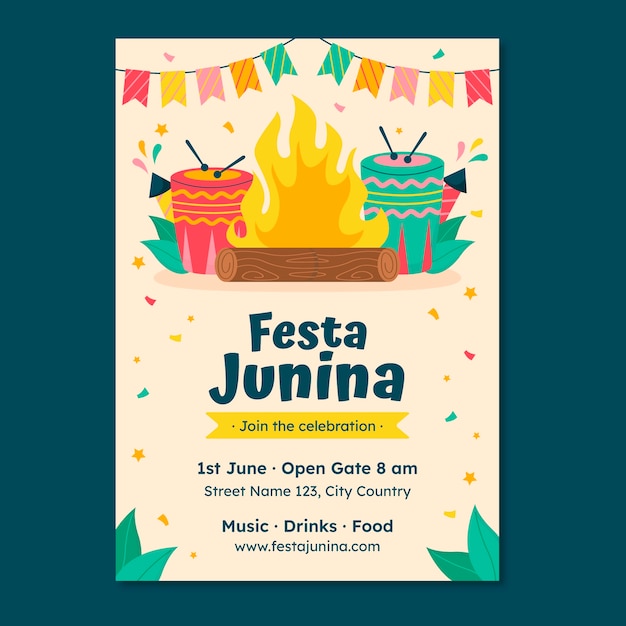 Modèle De Flyer Vertical Plat Pour La Célébration Brésilienne Des Festas Juninas