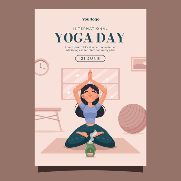 Modèle de flyer vertical plat pour la célébration de la journée internationale du yoga