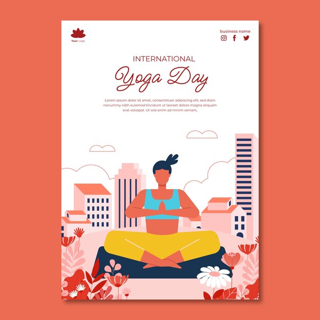 Modèle de flyer vertical plat pour la journée internationale du yoga