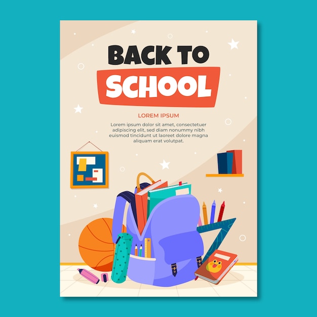 Modèle de flyer vertical plat pour la rentrée scolaire