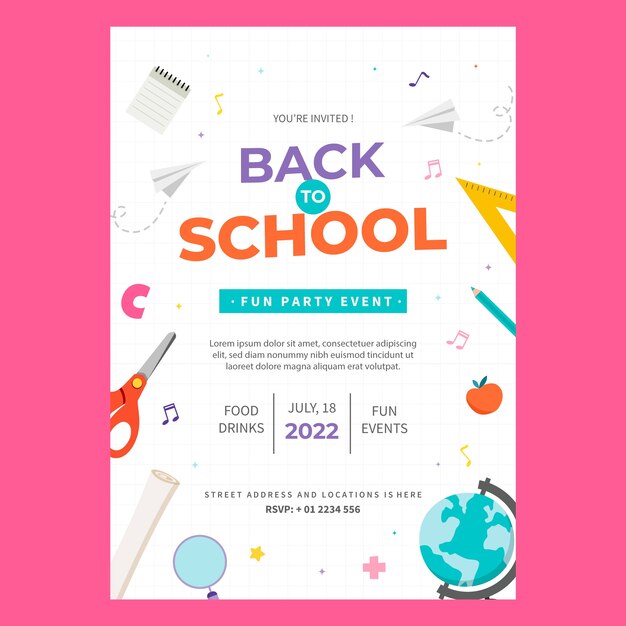 Modèle de flyer vertical plat pour la rentrée scolaire